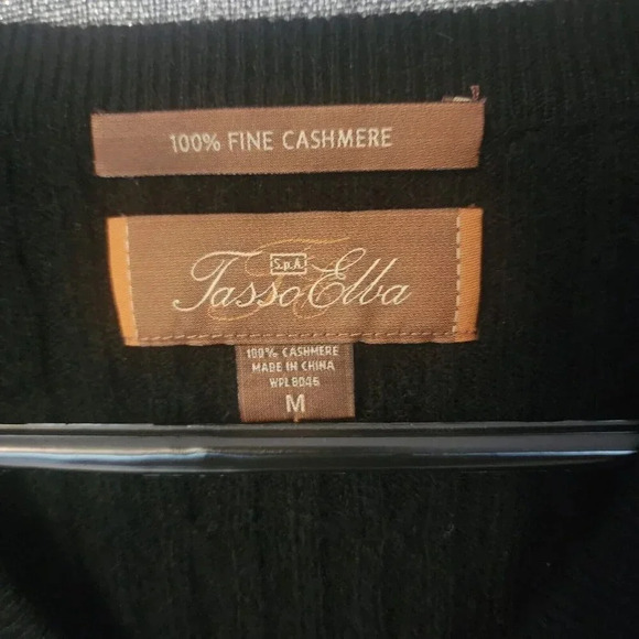 Tasso Elba 100% Cashmere Sweater Black V-Neck Long Sleeve Pullover Size Medium - Picture 11 of 13
